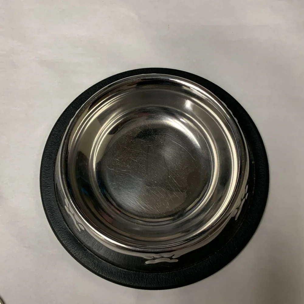 Stainless non skid Small Dog Dish With Raised Paws and key chain